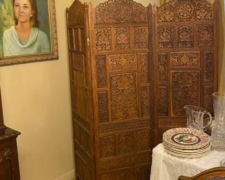 VTG 3 panel Asian Hand Carved Screen 68H x 60W