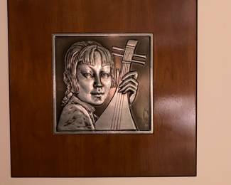 Bruce Fox (1903 - 1960) Mid Century Aluminum Art. Frame 20 x 20, Art 10.5 x 10.5.