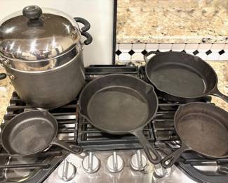 IRON SKILLETS AND DOUBLE BOILER