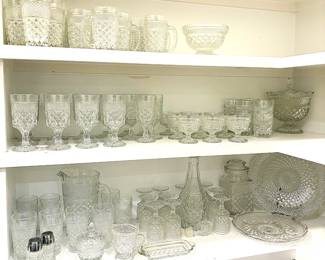 WE HAVE A LARGE SELECTION OF COLLECTABLE WEXFORD GLASSWARE TO CHOSE FROM!  ICED TEA GLASSES, MUGS, WATER GOBLETS, WINE GOBLETS, DESERT CUPS, PITCHER W/GLASSES SET, DECANTER WITH GLASSES , SUGAR AND CREAMER, SALT AND PEPPER SET AND MORE.