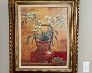 FRAMED PRINT "ORCHIDS IN ORIENTAL BASKET II" BY JOHN PARK.