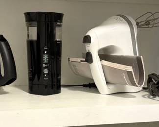 SMALL CROCK POT, HAND MIXER, COFFEE GRINDER AND MORE