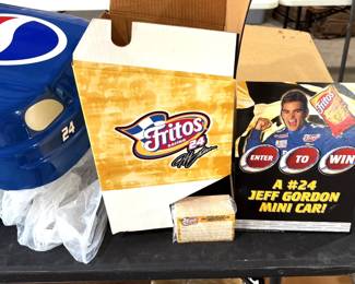 SWEET 1990s FRITO LAYS PROMOTION JEFF GORDON #24 GIVE AWAY BRAND NEW IN BOX CHILDRENS ELECTRIC RACE CAR, COMPLETE WITH ENTRY FORMS AND ADVERTISING. 