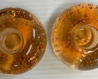 Vtg Amber Controlled Bubble Glass Candle Taper Holders (LOCAL P/U) AAA2965