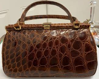 Vintage Dark Brown Alligator Double Handle Handbag AAA2845M
