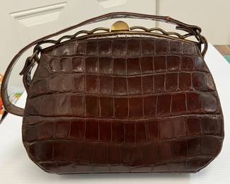 Vintage Dark Brown Alligator Handle Handbag AAA2968JM