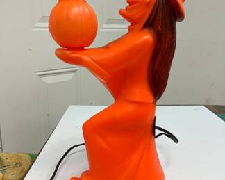 Vintage 1970s Blow Mold Orange Witch Holding a Small Pumpkin AAA2903