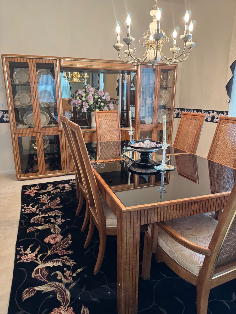 MCM American Martinsville Burl Wood Dining Set 