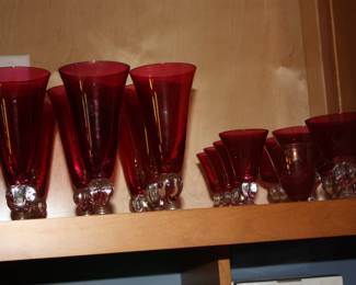 11 red  wine glasses w/clear bottoms/& desert glasses