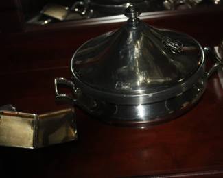 Mid century silver deco covered serving dish w/lid