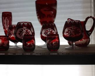 22 pc red Bohemian glass ware 