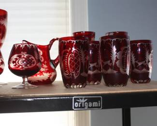 22 pc red Bohemian glass ware 