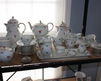 RARE 52 pc Meissen gold rim dish set  scattered flower pattern