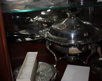 Large  ornate vintage chafing dish w/oil burner