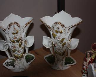 2 matching vintage white vases