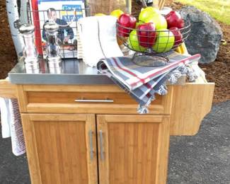 Kitchen Cart With Cookbooks And More.