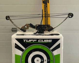 Compound Bow With Fiberglass Youth Arrows And Target.