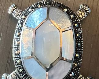 Marcasite and Mother-of-Pearl Turtle Pin 