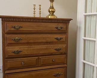 Ethan Allen Highboy Dresser, Brass Table Lamp