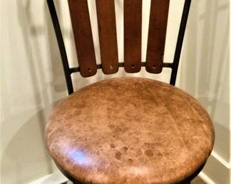 1 of 2 Charleston Forge Hand Forged Wrought Iron and Leather Swivel Counter Stool