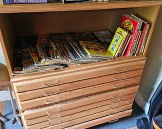 Books, Comic Books, Wooden Flat File Cabinet