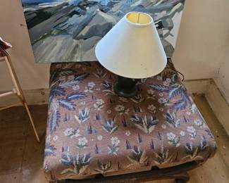 Oil Based Painting by James E Hughes, Table Lamp. Ottoman