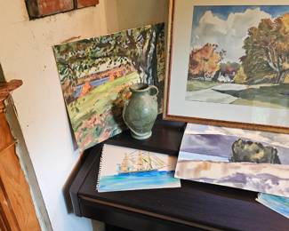Oil Based Painting by James E Hughes, Pottery Vase