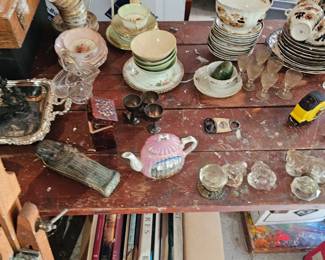 China Pieces, Tea Pot, Cigar Cutter, Tape Measure, Glassware