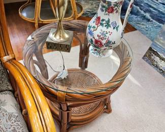 Glass Topped End Table, Floral Pitcher