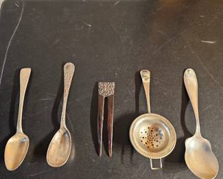 Silver Flatware, Strainer, Spoon, Sugar Tong