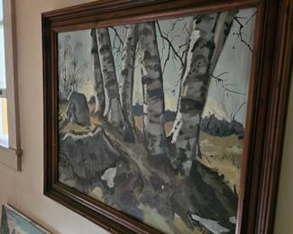Framed Birch Tree Themed Oil Based Painting by James E Hughes