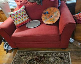 Arm Chair, Throw Pillow, Silver Plate, Oriental Rug
