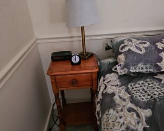 Bed Side Table, Lamp, Clock