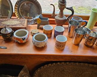 Silver Plate, Cups, Bowls, Indian Coffee Pot, Silver Cups