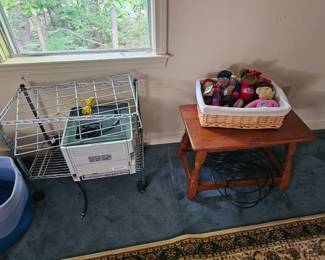 Table, Wire Rack, Printer, Plush Dolls