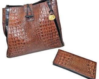 Vtg Brahmin Leather Croc Bag Checkbook