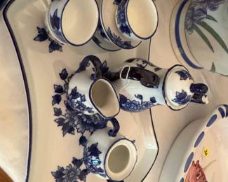 mini blue and white tea set
