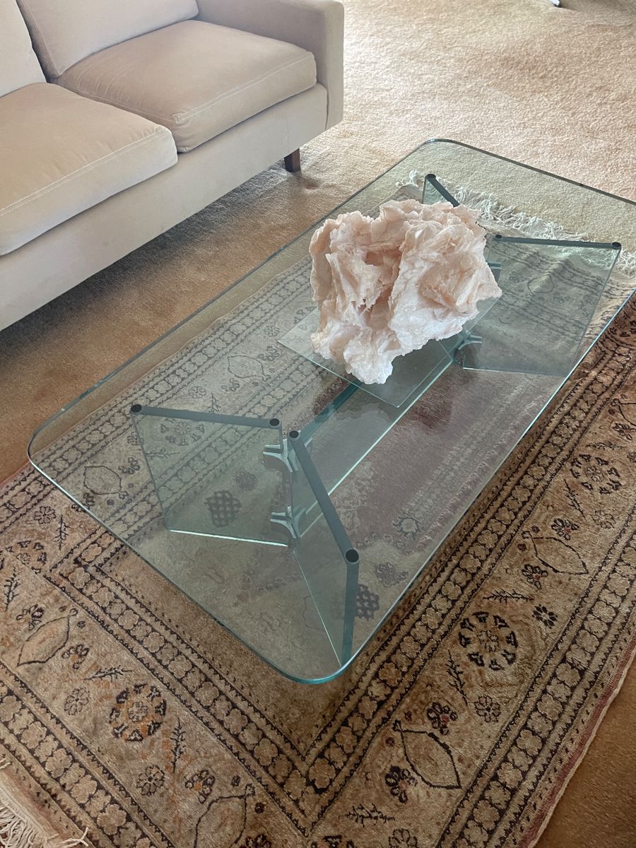 Glass coffee table Mid Century - Calcite Specimen - Rug Turkish