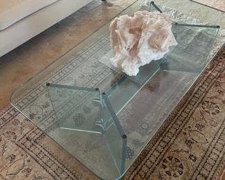 Glass coffee table Mid Century - Calcite Guarts Specimen