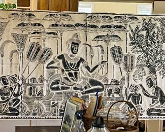 “ANGKOR CAMBODIAN ARTIST” ARTWORK  FEATURING A THRONED KING OR GOD SURROUNDED BY SUBJECTS