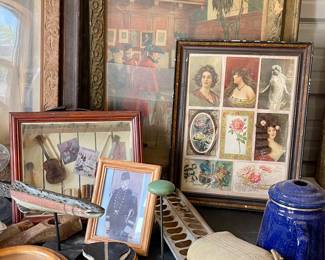 CHICKEN FEEDER, VINTAGE FRAMES AND PRINTS