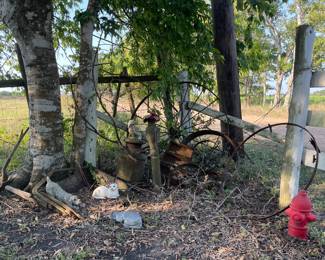 OLD METAL WHEELS, ANTIQUE WATER PUMP