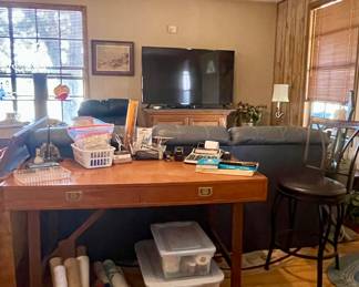 VINTAGE WOOD DESK, OFFICE SUPPLIES
