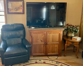 RECLINER, ONN ROKU TV, WOOD STORAGE CABINET