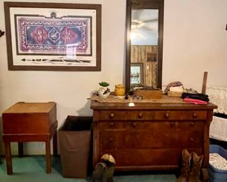 ANTIQUE DRESSER, VINTAGE COWBOY BOOTS