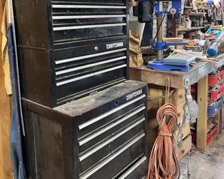 CRAFTSMAN TOOLBOX ON WHEELS-HAS SOME TOOLS IN IT