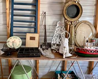 VINTAGE DECOR, METAL SAW HORSES AND WOOD PANELS FOR DISPLAY TABLES AND BOOTHS