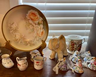 VINTAGE PLATE, FIGURINES, SUGAR & CREAMERS