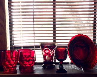 VIKING GLASS RUBY RED GEORGIAN HONEYCOMB TUMBLERS