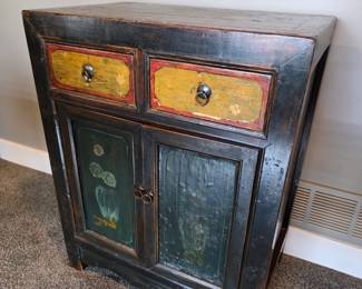 Chinese Painted Vintage Elm Hall Cabinet